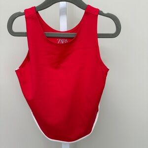Zara Red Sporty Tank Top with White Trim kids size 8-9